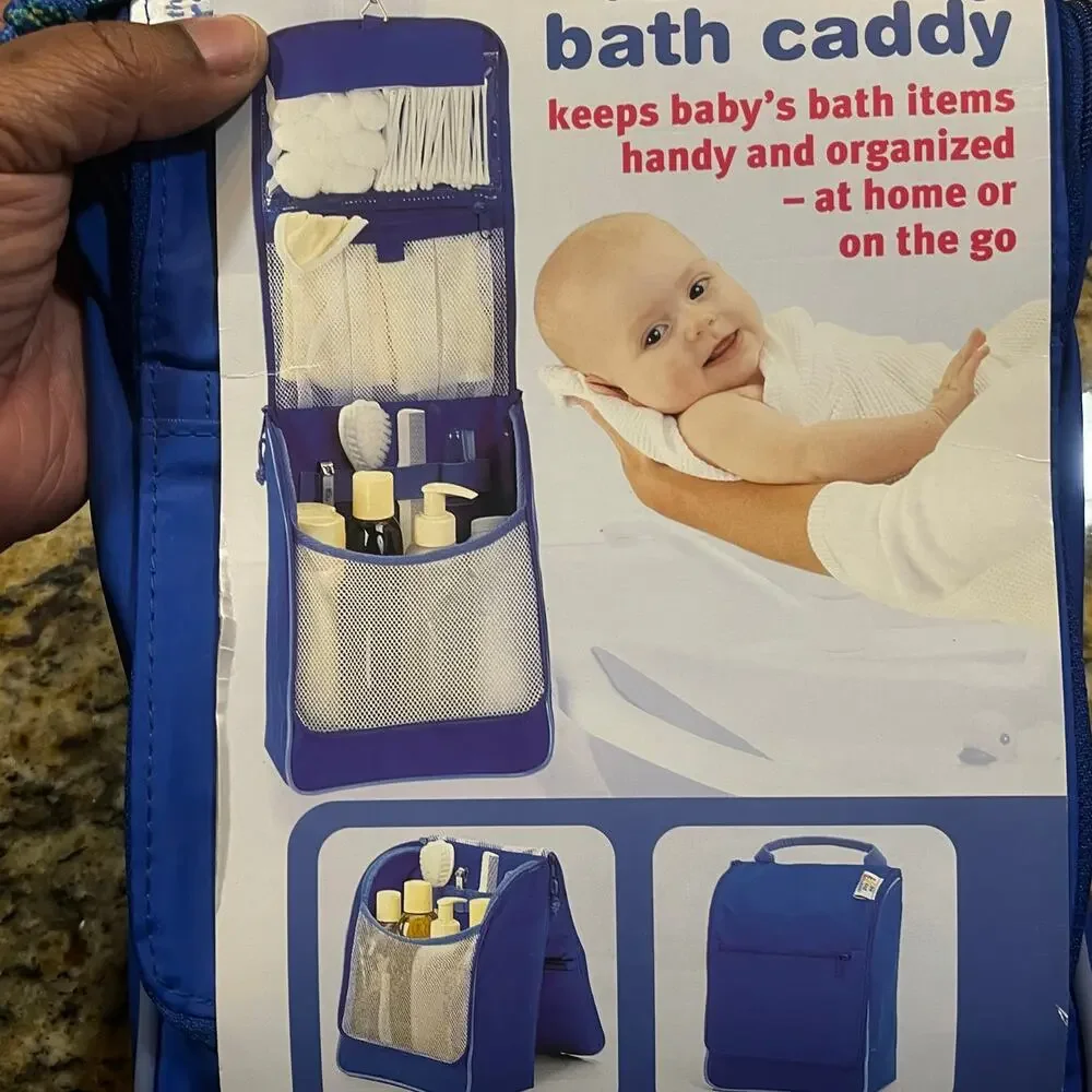 New Vintage The First Years Fold Away‎ Baby Bath Caddy Blue Portable Organizer